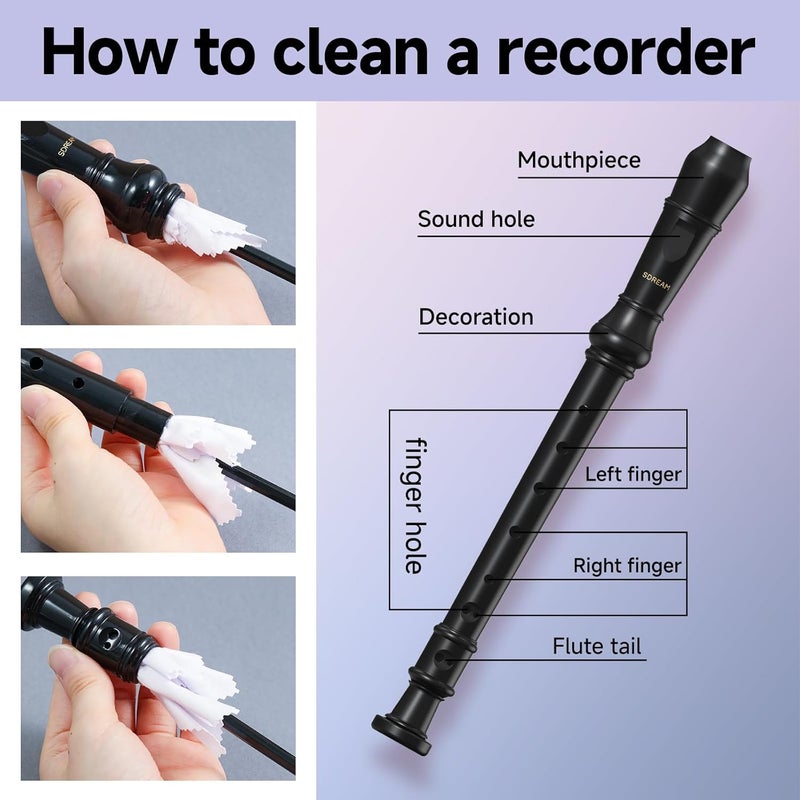 SDREAM Soprano Recorder Instrument For Kids - German Fingering 8 Hole Beginner Music Recorder Flute With Cleaning Rod, Leather Packaging & Fingering Chart - Image 5